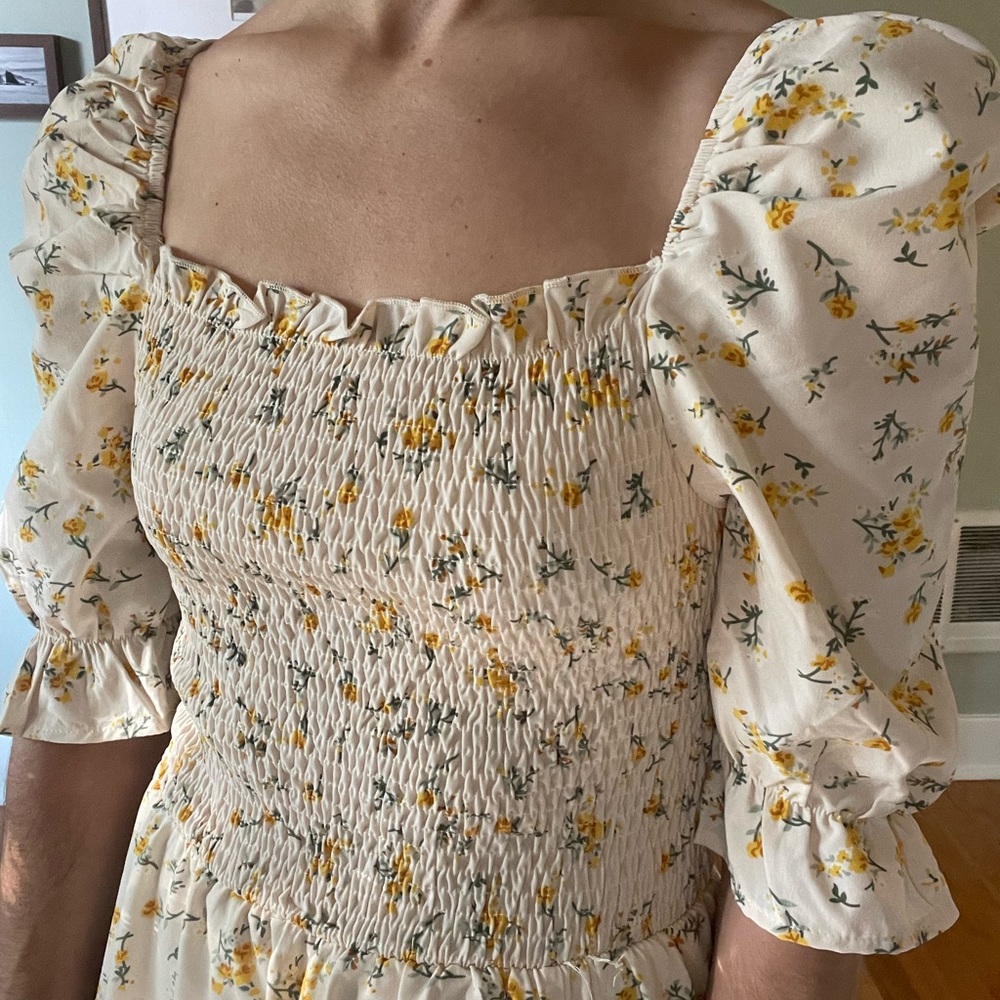 Puffed Sleeve Floral Maxi Dress